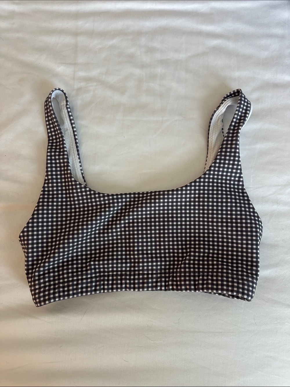 Grey and White Gingham Vuori Sports Bra